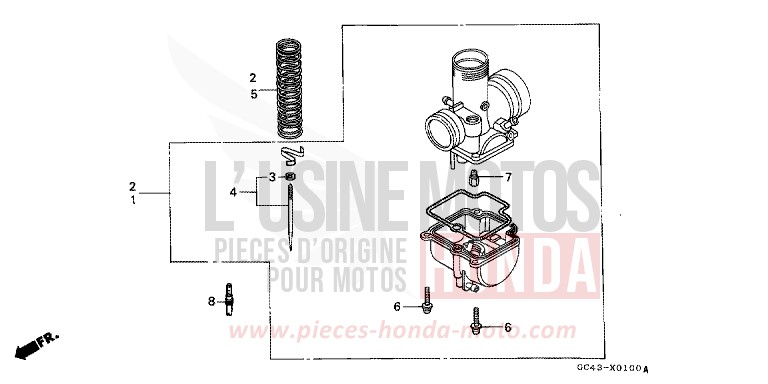 VERGASER ZUSATZBAUTEILE (SATZ) von CR80R "große Räder" FLASH RED (R119) von 1986